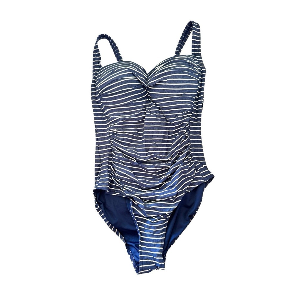 Nip Tuck Swim Navy Stripe One Piece Swimsuit Multi Fit Cup Size 8 Ruched Sexy